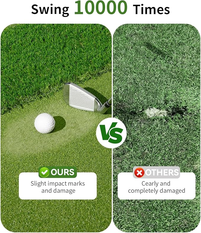 5.2x4ft & 6x4ft 21mm-45mm Dual-Turf Golf Mat with Ball Tray, Thickened Golf Hitting Mat with 9 Hitting Holes, Alignment Aid Practice Mat for Hitting, Driving Chipping, Swinging, Gifts for Men/Dad/Him