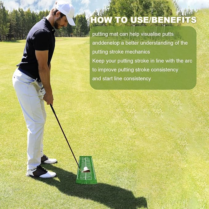 Golf Putting Mats Practice Indoor 30 x 8.27 Inch Golf Putting Practice Training Aid Alignment Track Green Mat Exercise Putter Training Supplies