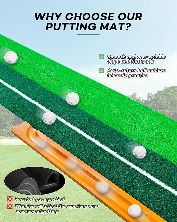 Golf Putting Green with Auto Ball Return for Indoor Outdoor Practice, Putting Mat Training Aid with Alignment Guide Non-Slip Base for Home Backyard Office, Golf Gifts for Dad Men Women
