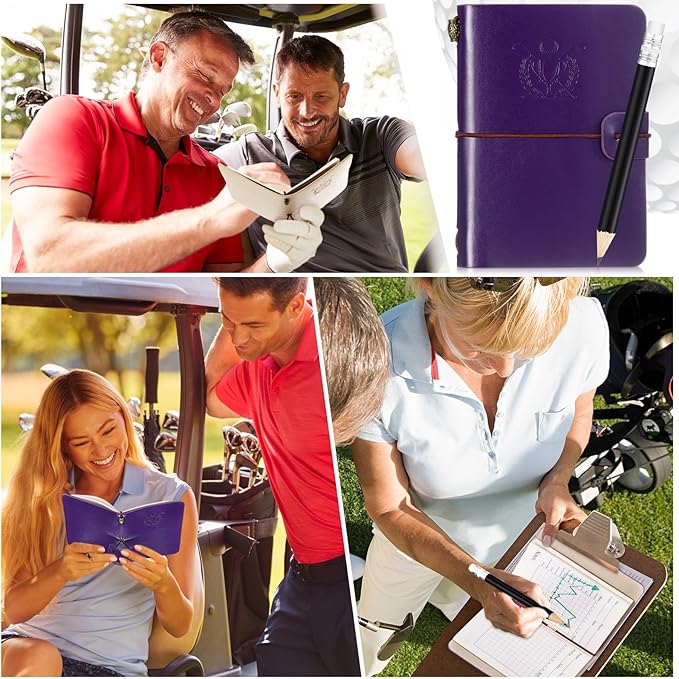 Yexiya Golf Scorecard Book with Pencil Leather Golf Journal Scorecard Holder Accessories Notebook Log Book Pocket Scorebook Gifts for Men Golfers, Sports and Outdoor Club Accessories