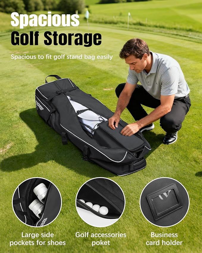 Golf Travel Bags for Airlines with Wheels, Soft-Sided 900D Oxford Cover, Padded Club Protection, Universal Fit Golf Gifts for Men and Women
