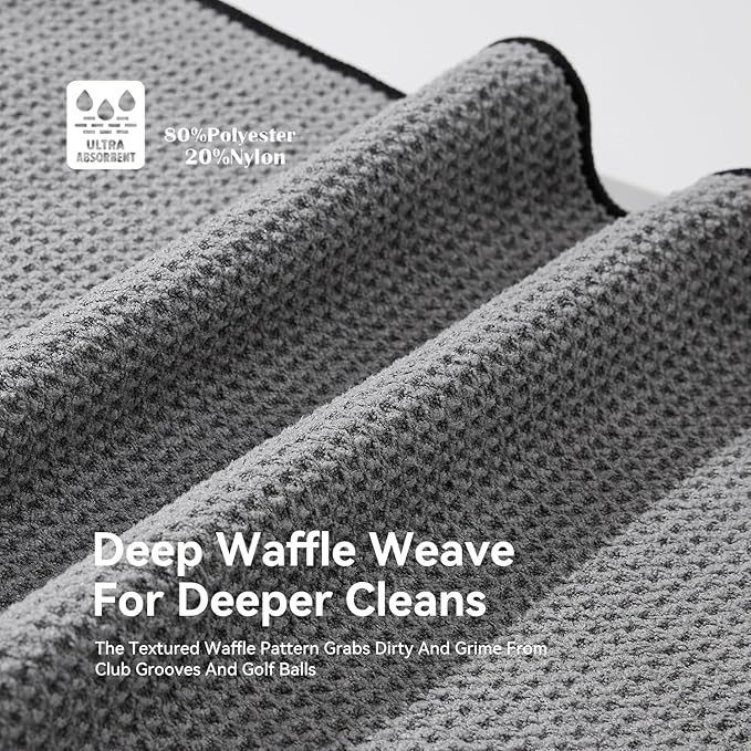 Magnetic Golf Towel with Clip and Cleaning Pocket -Premium Ultra Absorbent and sandfree Waffle Weave Microfiber Towel-Golf Accessories for Golf Bags, Carts or Clubs 16"*16“