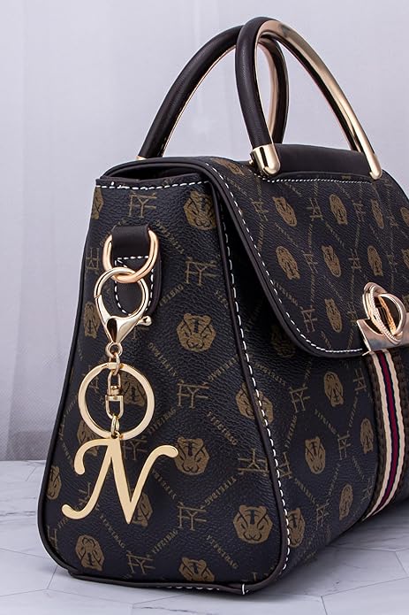 Cute Stainless Steel Gold Initial Letter Keychain for Women Girl, Charms for Key Handbag Backpack Bag, Personalized Gift