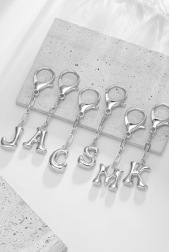 Gold Bubble Initial Keychain Charm for Women Chunky Bag Purse Charms A-Z Letter Key Chains for Handbag Accessories