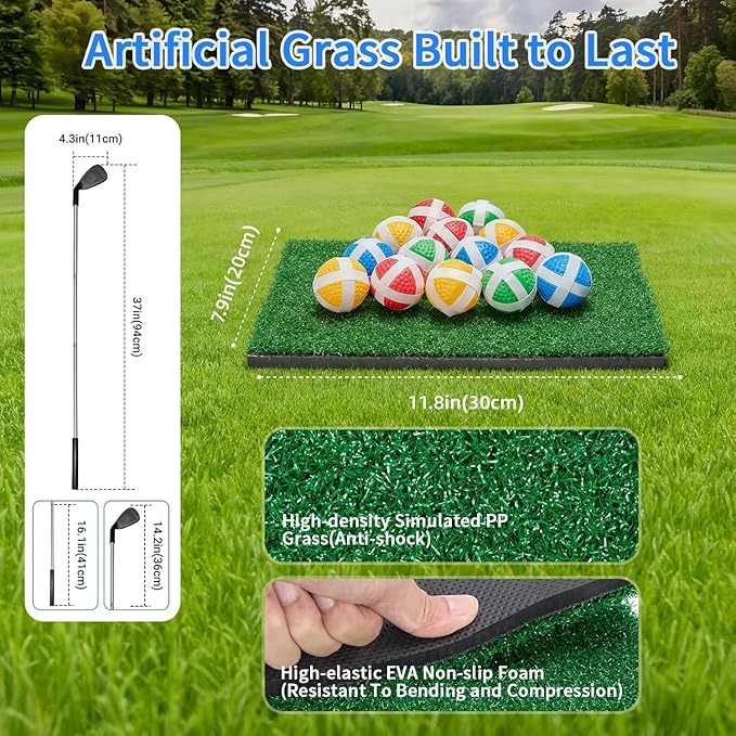 LINKET Golf Mat, 70"x70" Double-Sided 2in1 Golf Hitting Mat, Portable Golf Game for Chipping Practice for Dads & Junior Golfers - Golf Mats with 20 Sticky Balls & Golf Turf Mat for Indoor and Outdoor