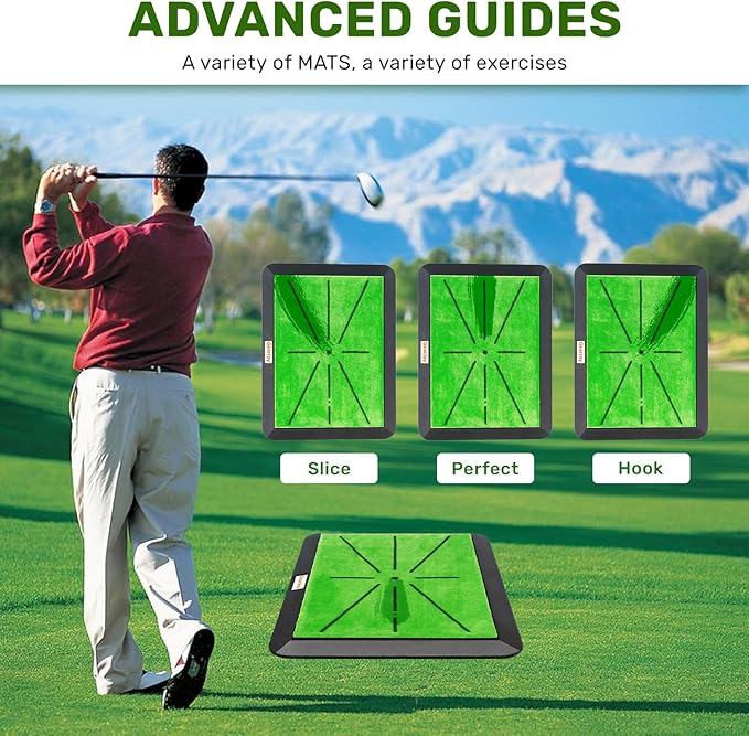 Golf Hitting Mat with Instant Swing Path Feedback & 3 Replaceable Golf Practice Mats Non-Slip Heavy-Duty Rubber Base for Indoor/Outdoor Driving Chipping & Putting Accuracy Training
