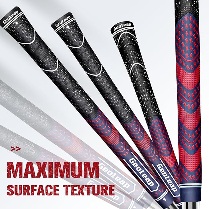 Geoleap Golf Grips Set of 13- Cord Rubber Compound Material, Hybrid Golf Club Grips, All Weather Performance.