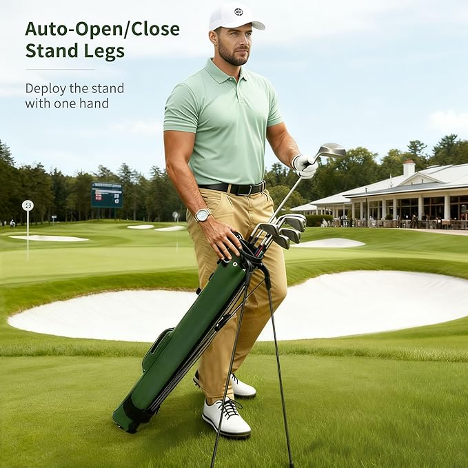 Lightweight Golf Stand Bag, Portable Golf Carry Bag with Stand, 2-Way Divider Practice Bag with Padded Strap, Compact Pencil Golf Bag for Driving Range, Par 3 & Short Rounds