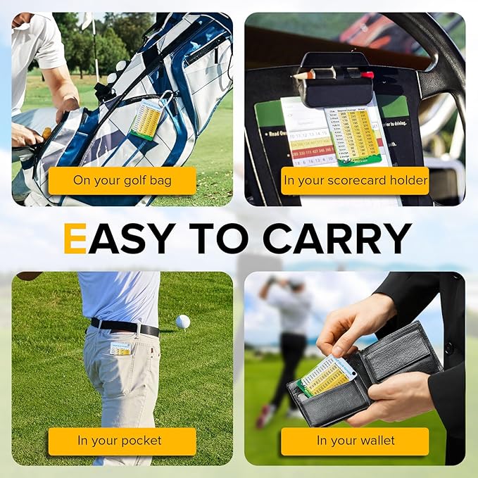Golf Club Distance and Rules Card: Golf Club Bag Accessories - Golf Yardage Card for Men and Women Golf Club Range Chart Card Personalized Design Beginners Essentials Tool