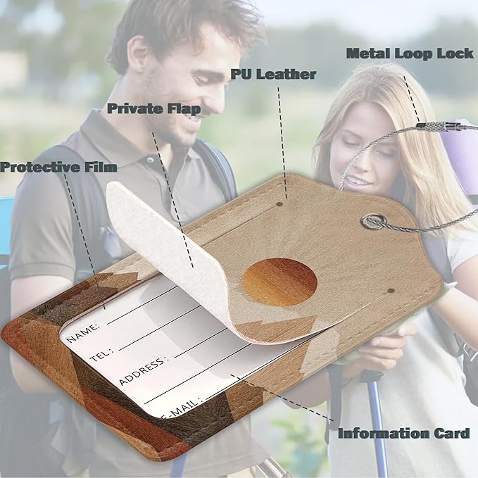 3 Pack PU Leahter Luggage Tag with Stainless Steel Loop,Setting Sun Travel Suitcase Labels with Privacy Cover ID Label Quickly Spot for Bags