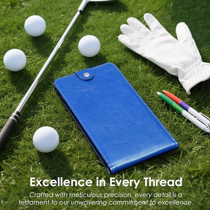 All-in-One Magnetic Golf Scorecard Holder Yardage Book Cover, Premium Leather Scorecard Holder, Universal Fit for Scorecards, Sleek Design for Back Pocket Convenience Blue