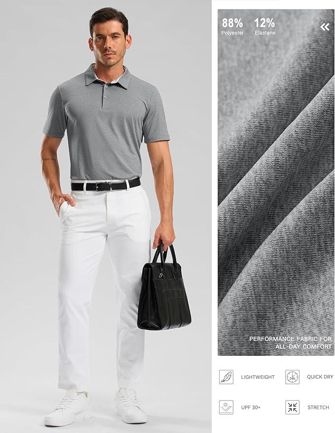 Golf Shirts Heather Polo Short Sleeve Dry Fit Lightweight Moisture Wicking Collared Shirts Casual Athletic Business