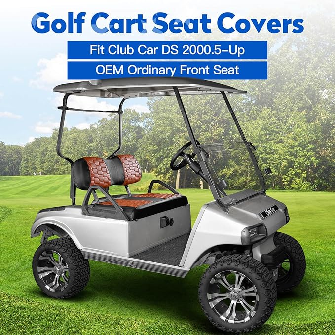 NOKINS Golf Cart Seat Covers, Fit for Club Car DS 2000.5-Up OEM Standard Front Seat Cushion, Club Car DS Accessories Vinyl Seat Covers, No Nails Required (Carbon Fiber Dark Brown&Black)