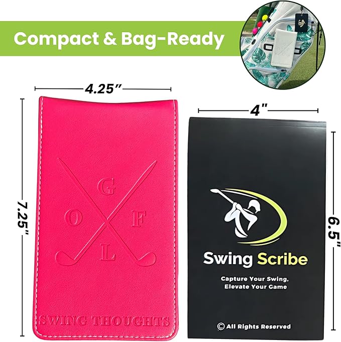 Golf Notebook – Compact Golf Journal with Vegan Leather Cover – Back Pocket Size Golf Log Book for Yardage, Stats, Practice & Course Notes (White)