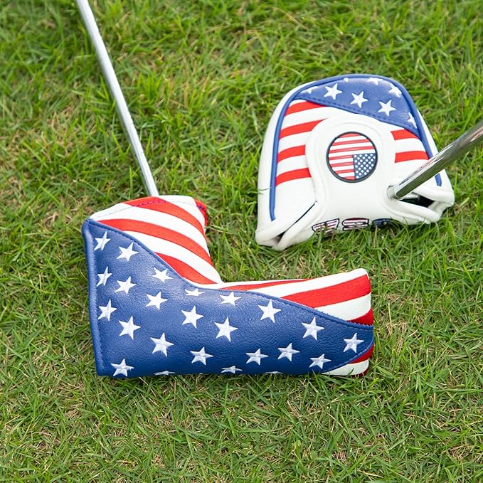 Golf Putter Cover USA Mallet Putter Headcover with Magnetic Closure Leather Golf Club Covers for Most Brand