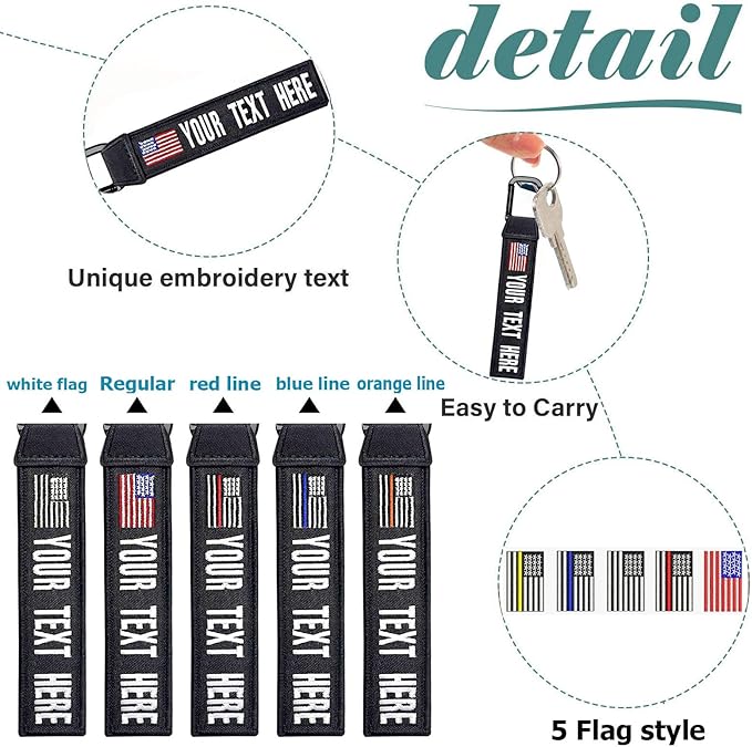 ssass Custom Luggage Tag Keychain, Personalized Embroidery Name ID Key Keychain Tags, Motorcycle Key Tags with USA Flag for Suitcases, Tactical Backpack, Keys, Gifts