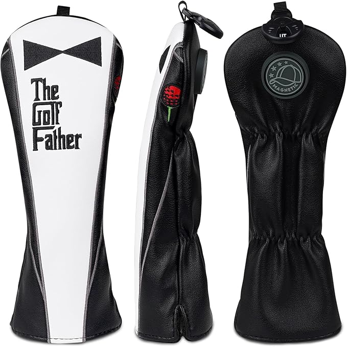 The Golf Father Golf Club Covers, Driver Fairway Hybrid Headcover, Funny Putter Cover Magnetic, Black & White Color Iron Covers,Golf Gifts for Men