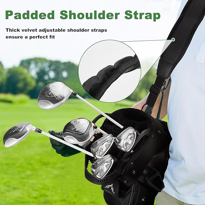 14-Way Golf Cart Bag with Full Length Divider, Premium PU Leather Golf Bag with Plush Top, Magnetic Pocket and Rain Cover for Men