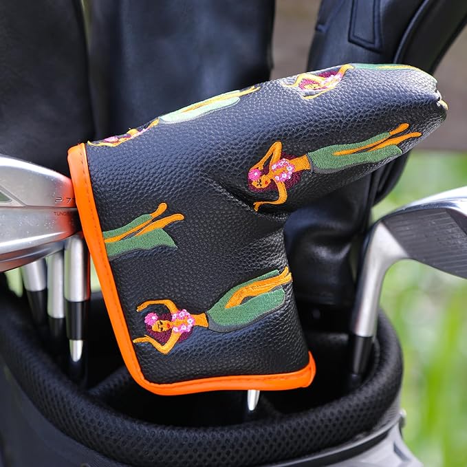 Golf Club Headcover, Premium Leather Embroidery Mallet Putter Cover Blade Head Covers, Stylish Golf Accessories, Great Golf Gifts for Men and Women Golfers