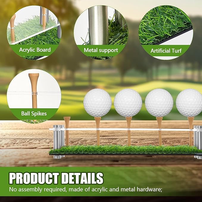 Menkxi Golf Ball Display Case Golf Ball Holder Stand Box with Black Base Acrylic Metal Turf Tee Memorabilia Show Decoration Office Gifts Decor(9.84 Inch)