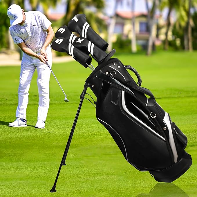 Golf Club Covers,4pcs or 1pc Golf Headcovers for Woods and Driver Fairway Hybrids Women Men - Premium PU Leather with Interchangeable Tags & Magnetic Blade and Mallet Putter Covers