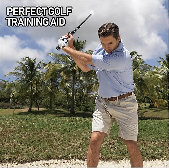 IEKEODI Retractable Golf Swing Trainer, Golf Grip Trainer and Right-Handed Golf Training Aid for Chipping Hitting, Ideal Golf Swing Training Aid with Arm Band for Indoor & Outdoor Use(Black)