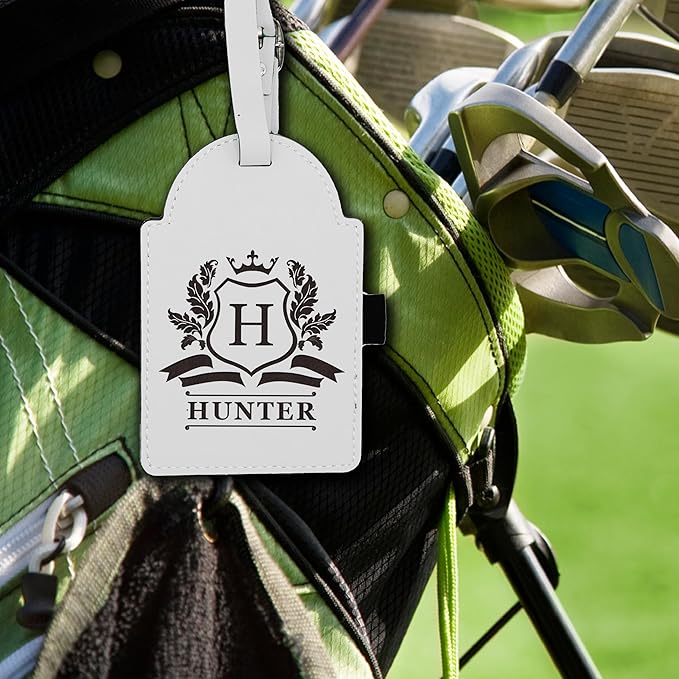 Custom Engraved Golf Luggage and Bag Tag - Personalized Golfing Accessories Gift for Golfer, Mom, Dad, Him, Her (White)