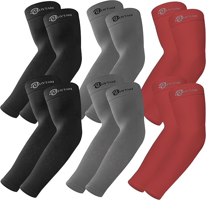 BHYTAKI UV Sun Protection Arm Sleeves, UPF 50 Sports Cooling Arm Compression Sleeves for Men Women Teenager