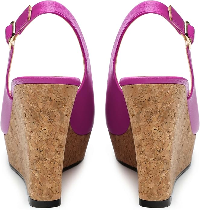 Womens Peep Toe Wedge Heels Matte Fashion Cork Slingback Pumps Platform Wedge Sandals 3.94 Inches