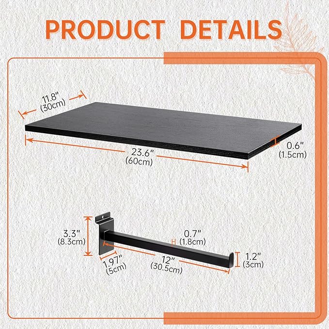 Wood Slatwall Shelves, Slat Wall Shelf Slatwall Acccessory for Garage, Home Improvement, Retail Display (6, 24''x12'')