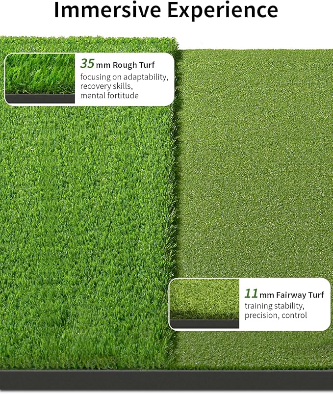 5.2x4ft & 6x4ft 21mm-45mm Dual-Turf Golf Mat with Ball Tray, Thickened Golf Hitting Mat with 9 Hitting Holes, Alignment Aid Practice Mat for Hitting, Driving Chipping, Swinging, Gifts for Men/Dad/Him