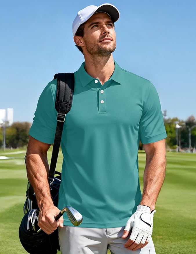 MAGCOMSEN Men's Polo Shirts 3 Buttons Casual Work T Shirts Quick Dry Short Sleeve Golf Shirt Pique Jersey Outdoor Performance