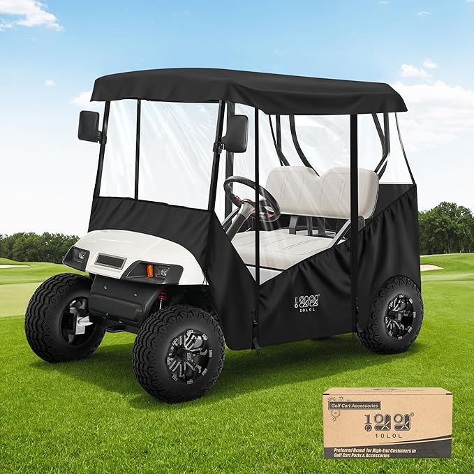 10L0L Universal Golf Cart Enclosure Compatible with EZGO and Club Car Models, 2-Passenger Golf Cart Waterproof 420D Material Windproof Transparent on 2 Sides