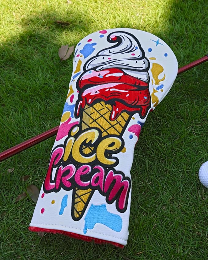 Golf Club Head Covers, Ice Cream Golf Headcovers for Drivers, Fairway Woods, Hybrids, Mallet Blade Putter Cover, Funny Golf Club Covers with Premium PU Leather and Advanced Embroidery for Most Brands