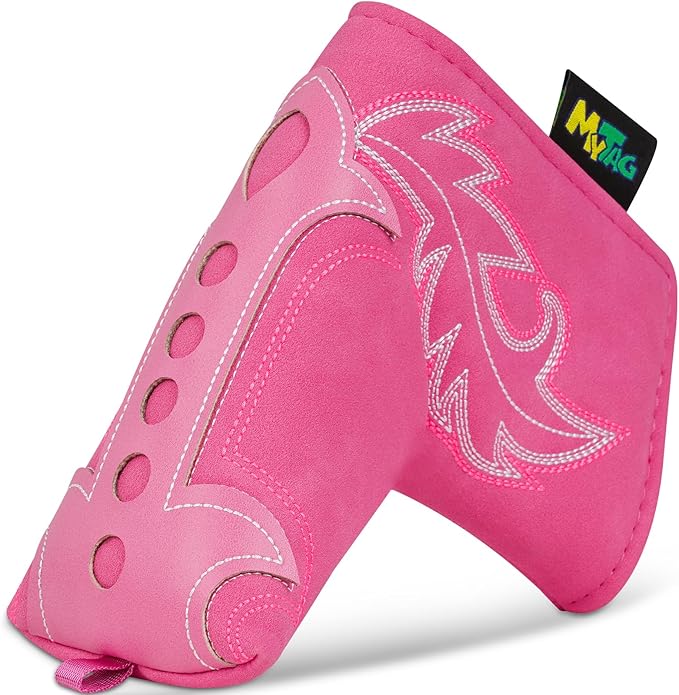mytag Pink Golf Club Head Covers, Western Cowboy Retro Golf Headcovers with Patch & Embroidery Driver Fairway Wood Hybrids/Rescue Covers