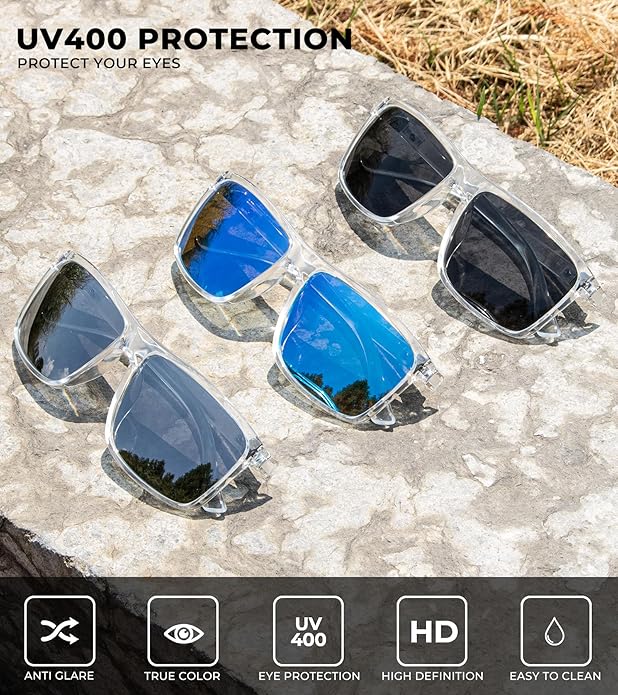 KALIYADI Polarized Sunglasses for Men and Women, Mens Sun Glasses with UV Protection for Driving Fishing Golf (3 Packs)
