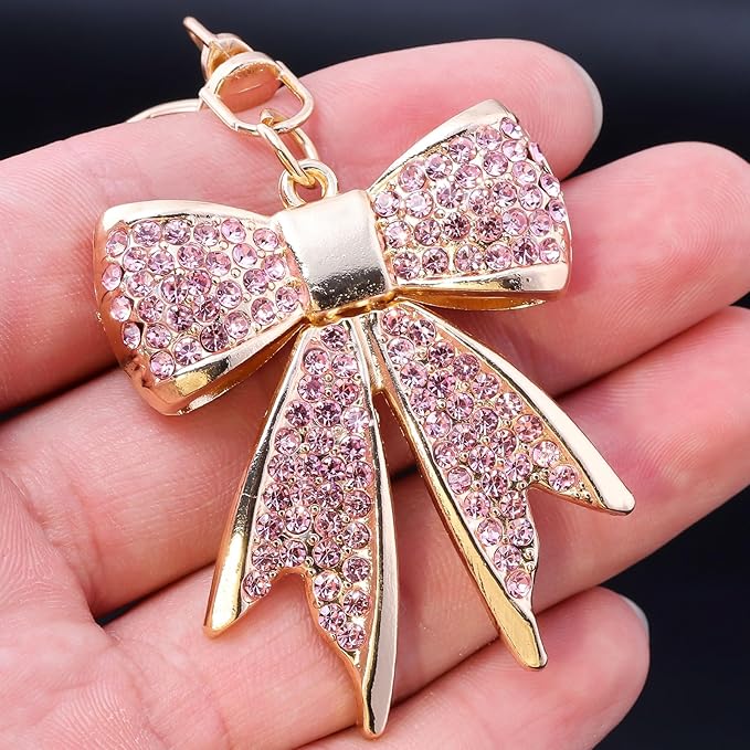Sparkly Bow Bag Charm Keychain - Rhinestone Bow Key Chain for Women - Cute Purse Handbag Charms Accessories