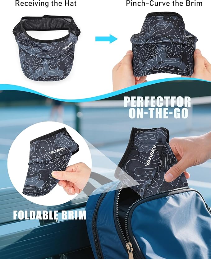 Sports Sun Visor Hats for Women Men Lightweight Breathable Cooling Stretchy Visors Foldable UPF 50+ for Running Tennis Golf