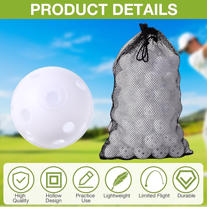 80 Pack Practice Golf Balls Limited Flight 42 mm Golf Training Airflow Hollow Plastic Ball for Women Men Indoor Outdoor Driving Range Swing Practice Home