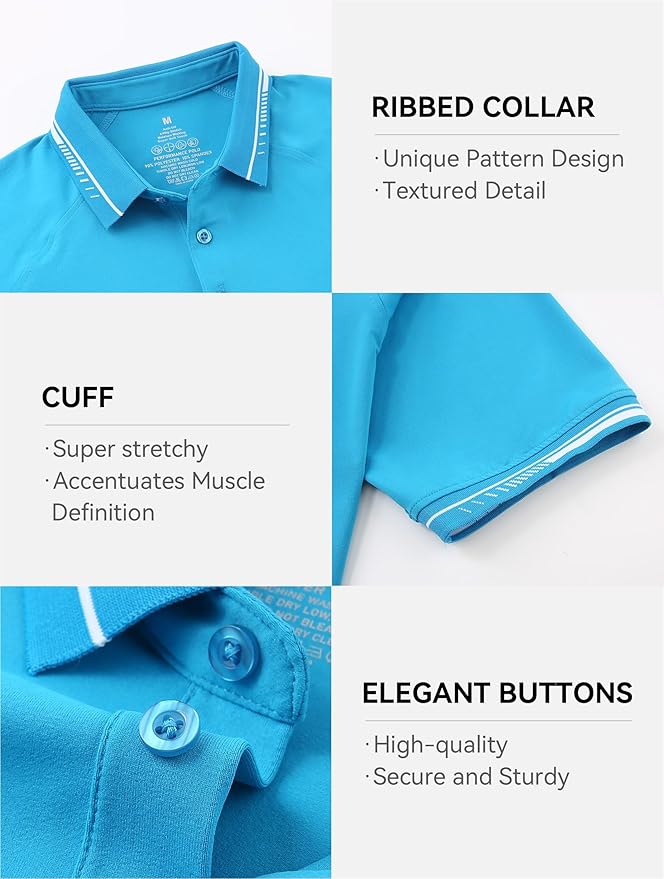 Esabel.C Mens Golf Shirts Short Sleeve Stretch Moisture Wicking Performance Dry Fit Collared Golf Shirts for Men