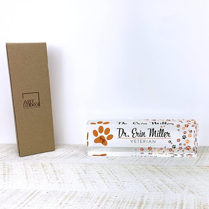 Artblox Office Desk Name Plate Personalized | Custom Name Plates for Desks | Vet Dog Design On Clear Acrylic Glass | Cute Office Desk Accessories Customized Gifts - (8" x 2.5")