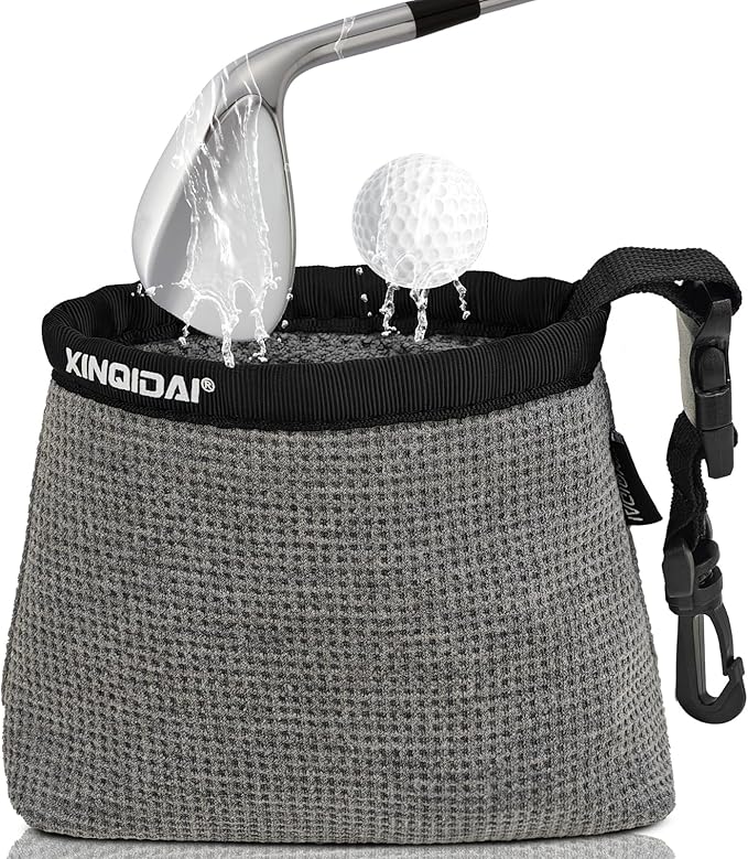 Golf Club and Golf Ball Cleaning Bag - Cleans Club Grooves, Waterproof Clean Face Tech, Detachable Clip, Machine Washable, Stay-Dry Exterior,Golf Gift for Men(1, GRAY)