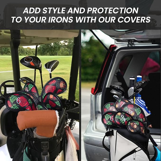 Golf Club Covers Iron Value 12 Pack Stylish Synthetic Leather Headcover, Embroidery Numbers Head Covers Universal Protector Fit Main Iron Wedge Clubs, Accessories Travel for Men Women