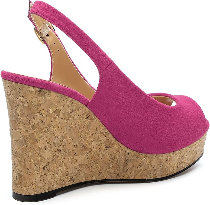 Womens Wedge Platform Sandals Peep Open Toe Slingback Buckle High Heel Dress Shoes Pumps Suede 3.94 Inch