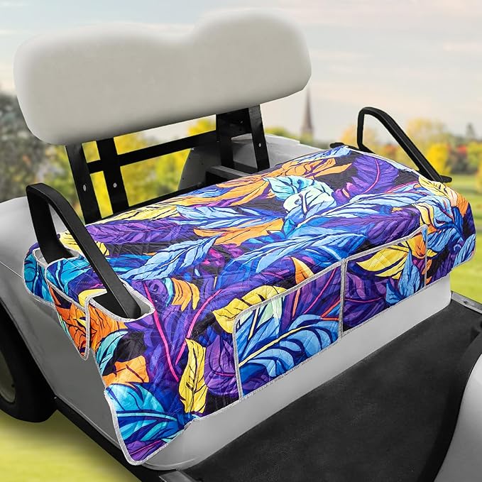 Golf Cart Seat Covers,Nonskid Bottom Golf Cart Seat Towel Blanket with 2 Front Pockets,Short Plush Surface, Soft and Comfortable,Fits for EZGO, Yamaha, Club Car and More 2 Person Seats Golf Carts