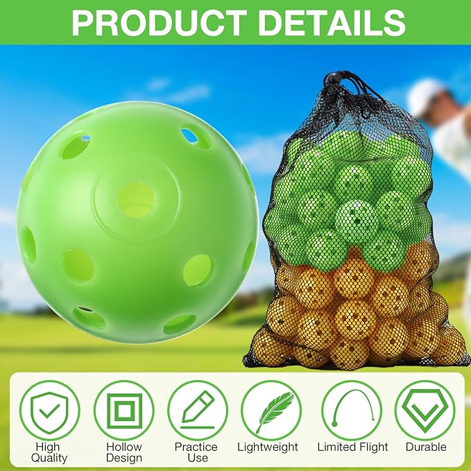 80 Pack Practice Golf Balls Limited Flight 42 mm Golf Training Airflow Hollow Plastic Ball for Women Men Indoor Outdoor Driving Range Swing Practice Home