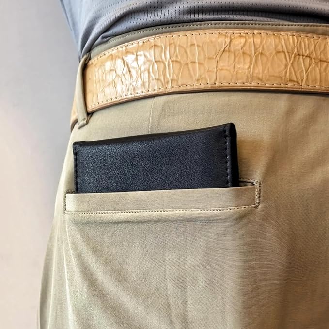 Golf Scorecard Holder & Yardage Book Cover – Premium Vegan Leather Golf Organizer, Slim Pocket Design with Elastic Strap for 4.5"x7" Cards, Bonus Pencil and Scorecards, for Golfers