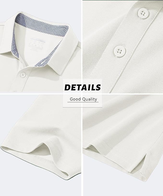 MAGCOMSEN Men's Polo Shirts Short Sleeve Cotton Pique 3 Button Classic Fit Casual T-Shirt Performance Golf Shirts