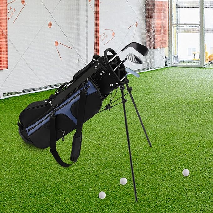 3-Way Divider Golf Stand Bag, 5-Pocket Lightweight Carrier Portable Backpack Compact Organizer Freestanding Golf Club Storage for Outdoor Practice Training Tournament