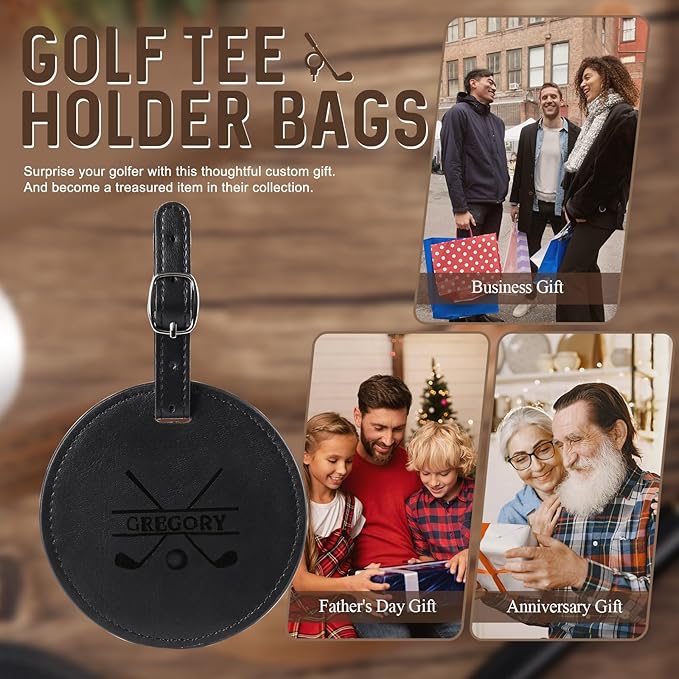 Personalized Golf Bag Tag with Tees Custom Name & Pattern Leather Golf Tee Holder with Gift for Dad